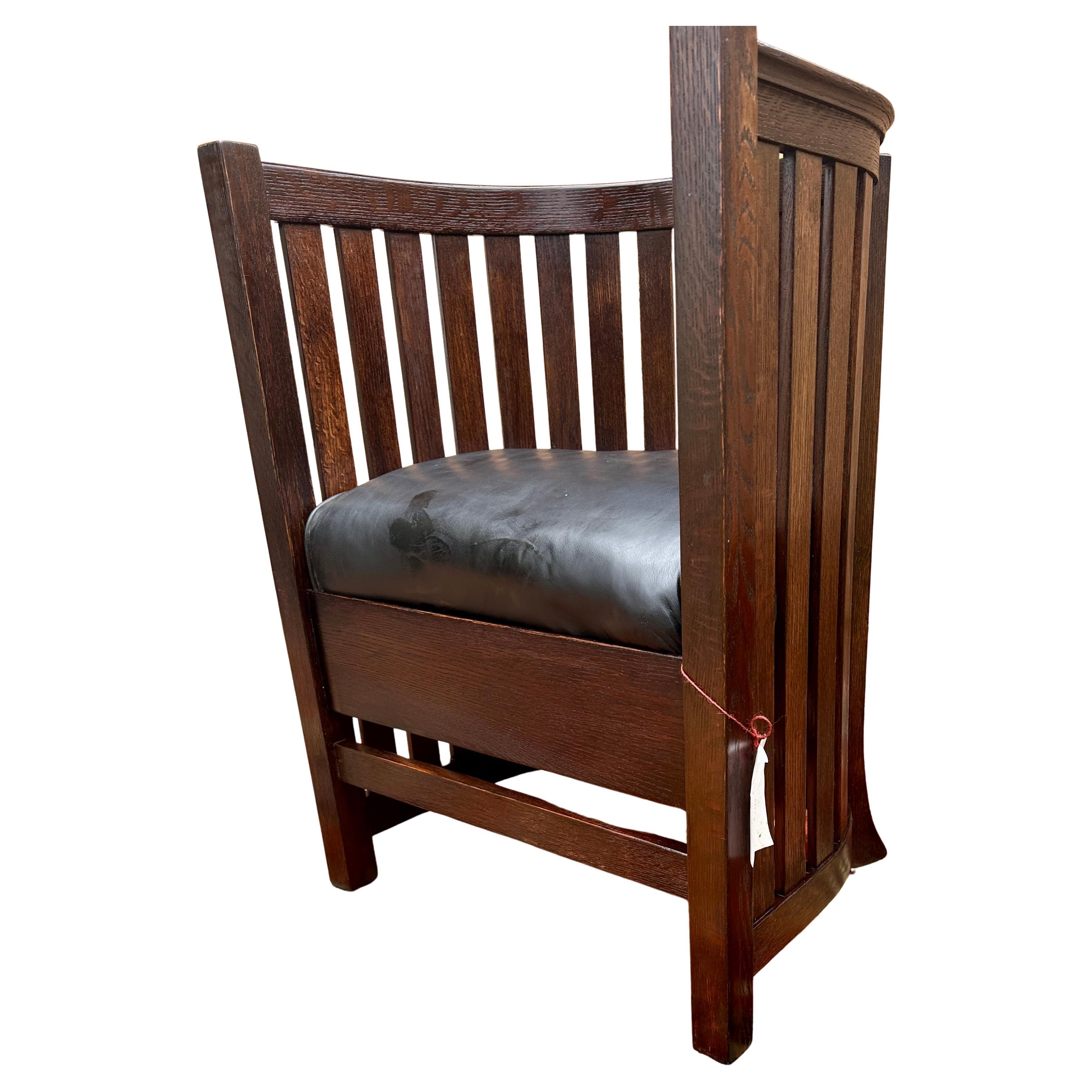ANTIQUE PLAIL BROTHERS  Even Arm, High Back Barrel Chair - Stickley era - W4844 For Sale