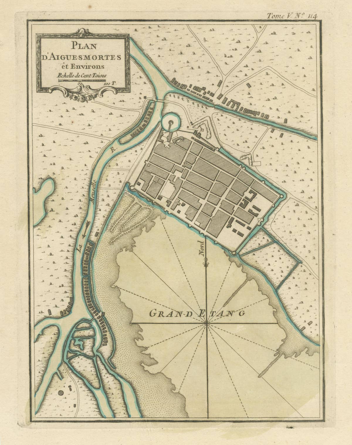 Antique Plan of Aigues-Mortes, France