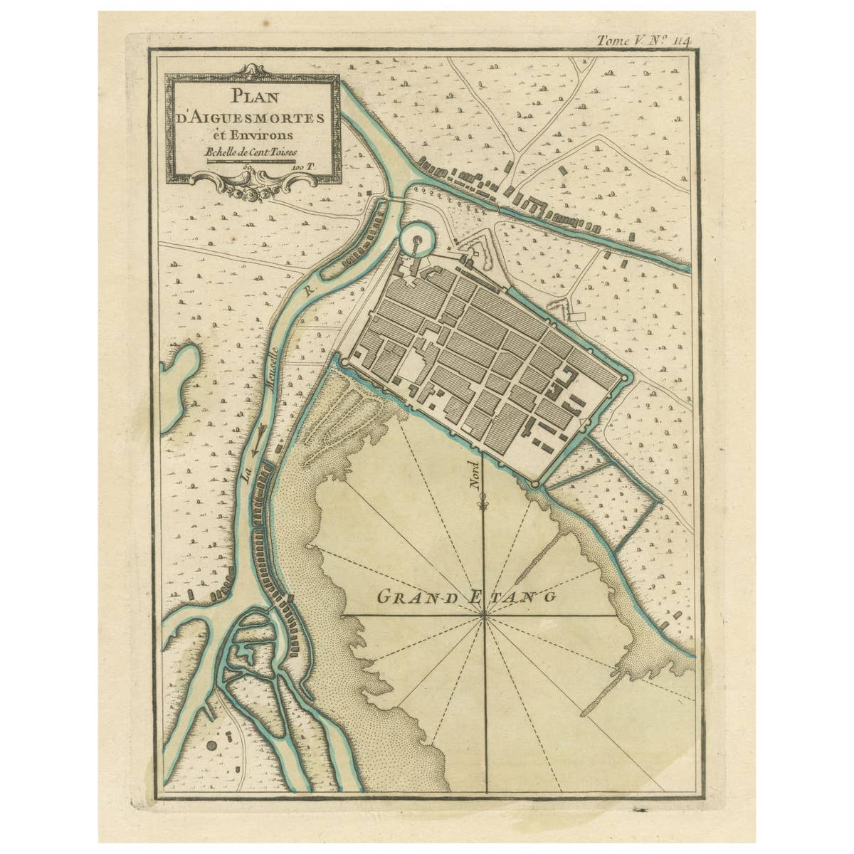 Antique Plan of Aigues-Mortes, France