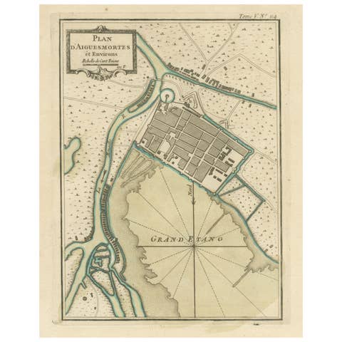 Antique Plan of Aigues-Mortes, France