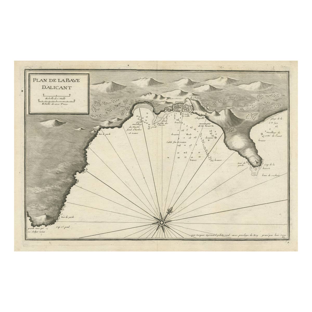 Antique Plan of Alicante Bay, Spain