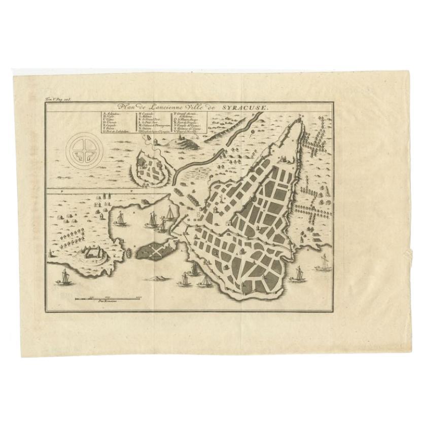 Antique Plan of Ancient Syracuse, cicily, Italy, 1740 For Sale
