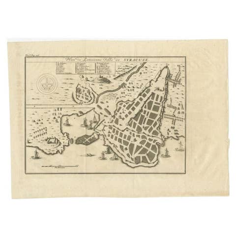 Antique Plan of Ancient Syracuse, cicily, Italy, 1740