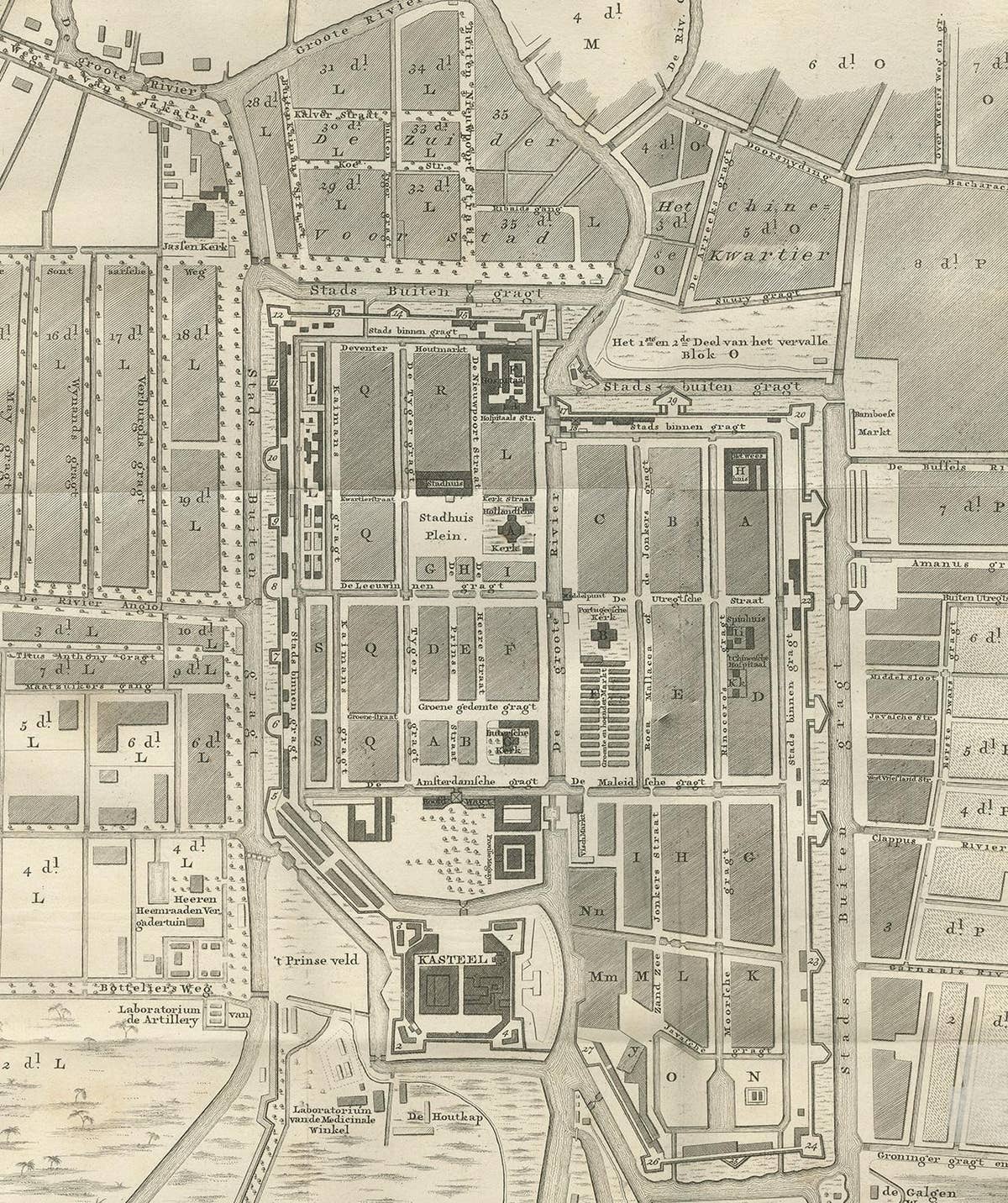 Antique Plan of Batavia by Van Krevelt, circa 1780