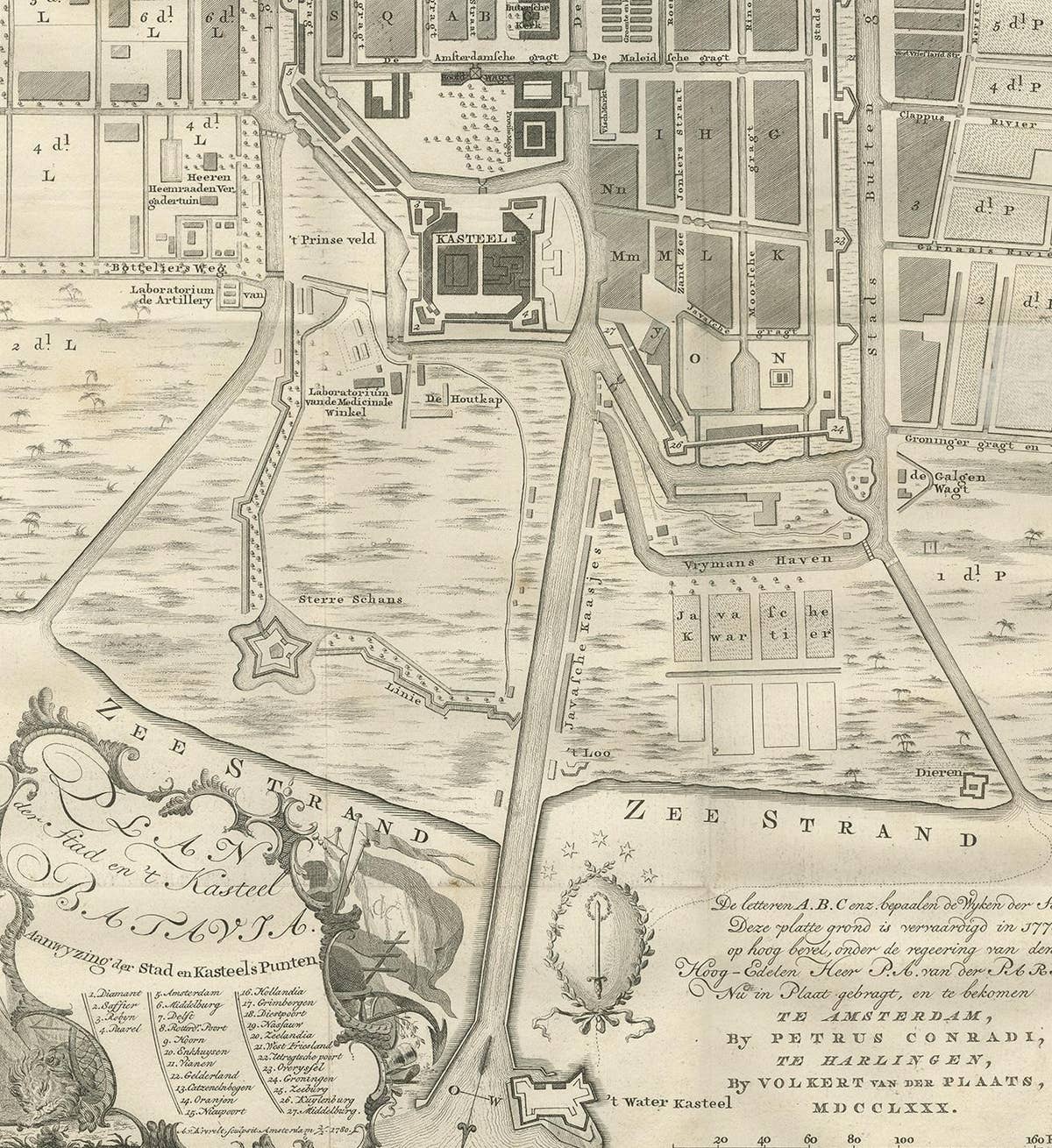 Antique Plan of Batavia by Van Krevelt, circa 1780