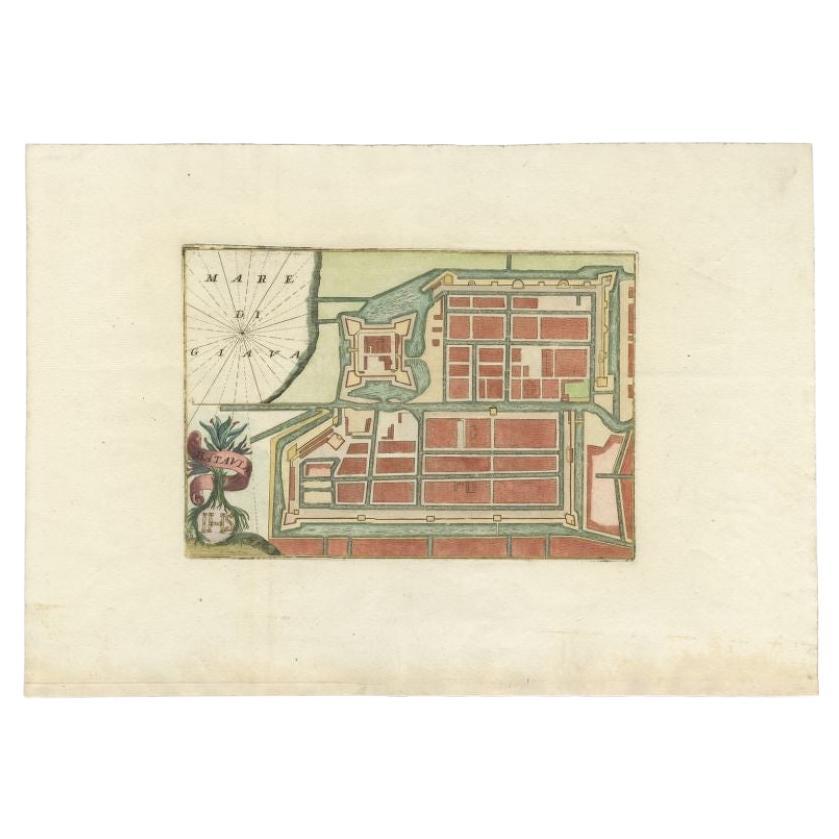 Plano antiguo de Batavia en las Indias Orientales Neerlandesas o actual Yakarta, Indonesia