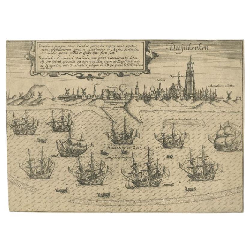 Antique Plan of Duinkerke or Dunkirk in France by Guicciardini, 1612 For Sale