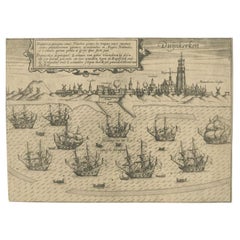 Antique Plan of Duinkerke or Dunkirk in France by Guicciardini, 1612
