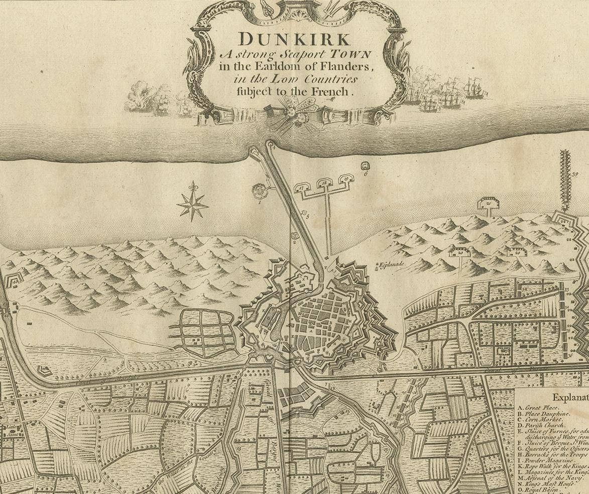 Antique Plan of Dunkirk by Basire 'c.1785'