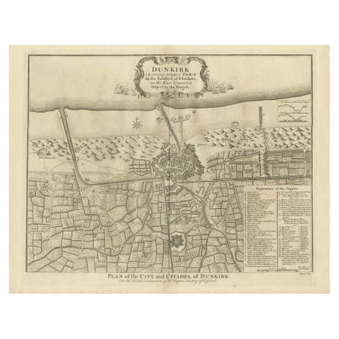 Antique Plan of Dunkirk by Basire 'c.1785'