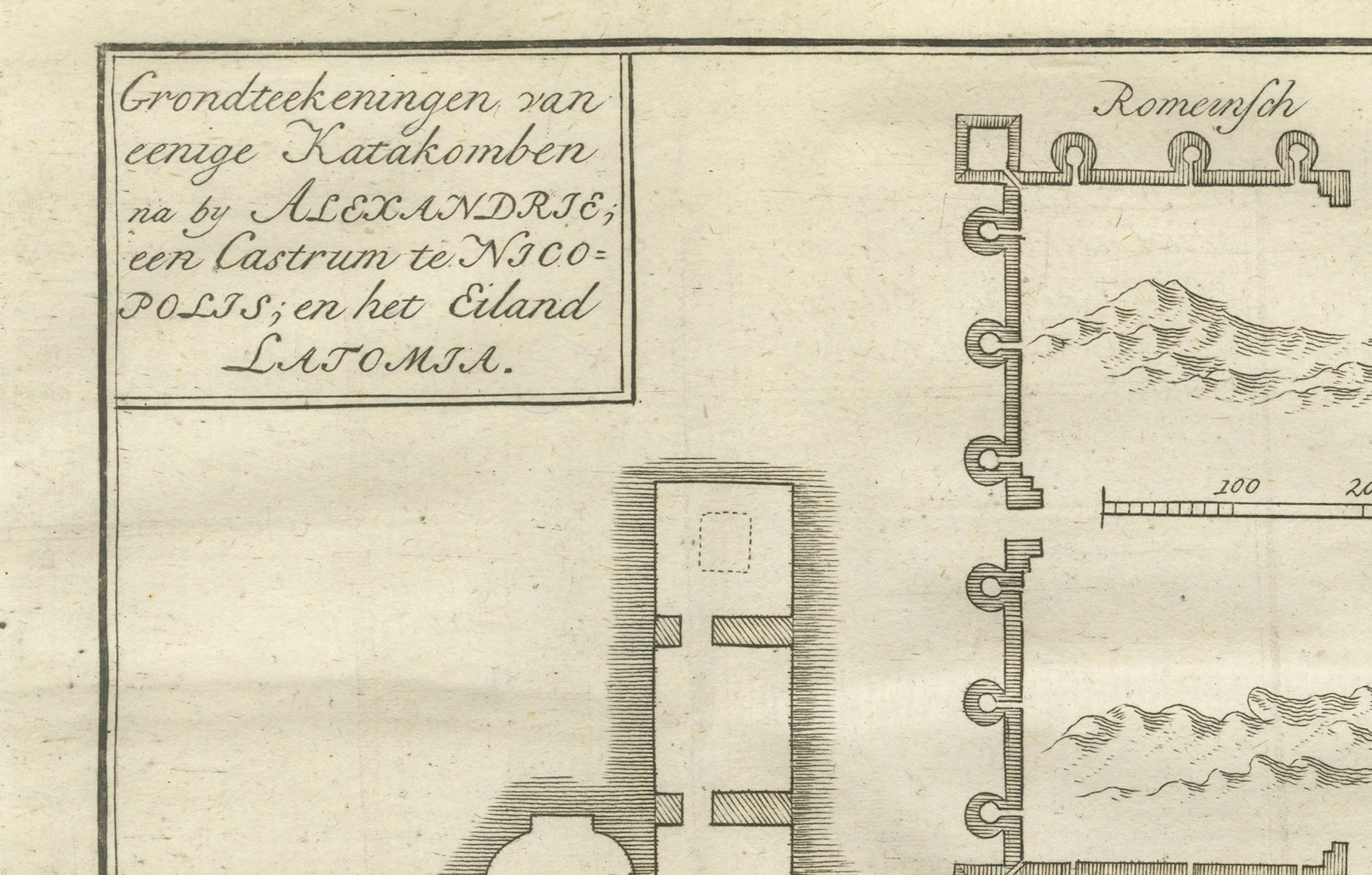 Plano antiguo de las catacumbas egipcias Necrópolis de Alejandría Latomia, 1776 Grabado en venta