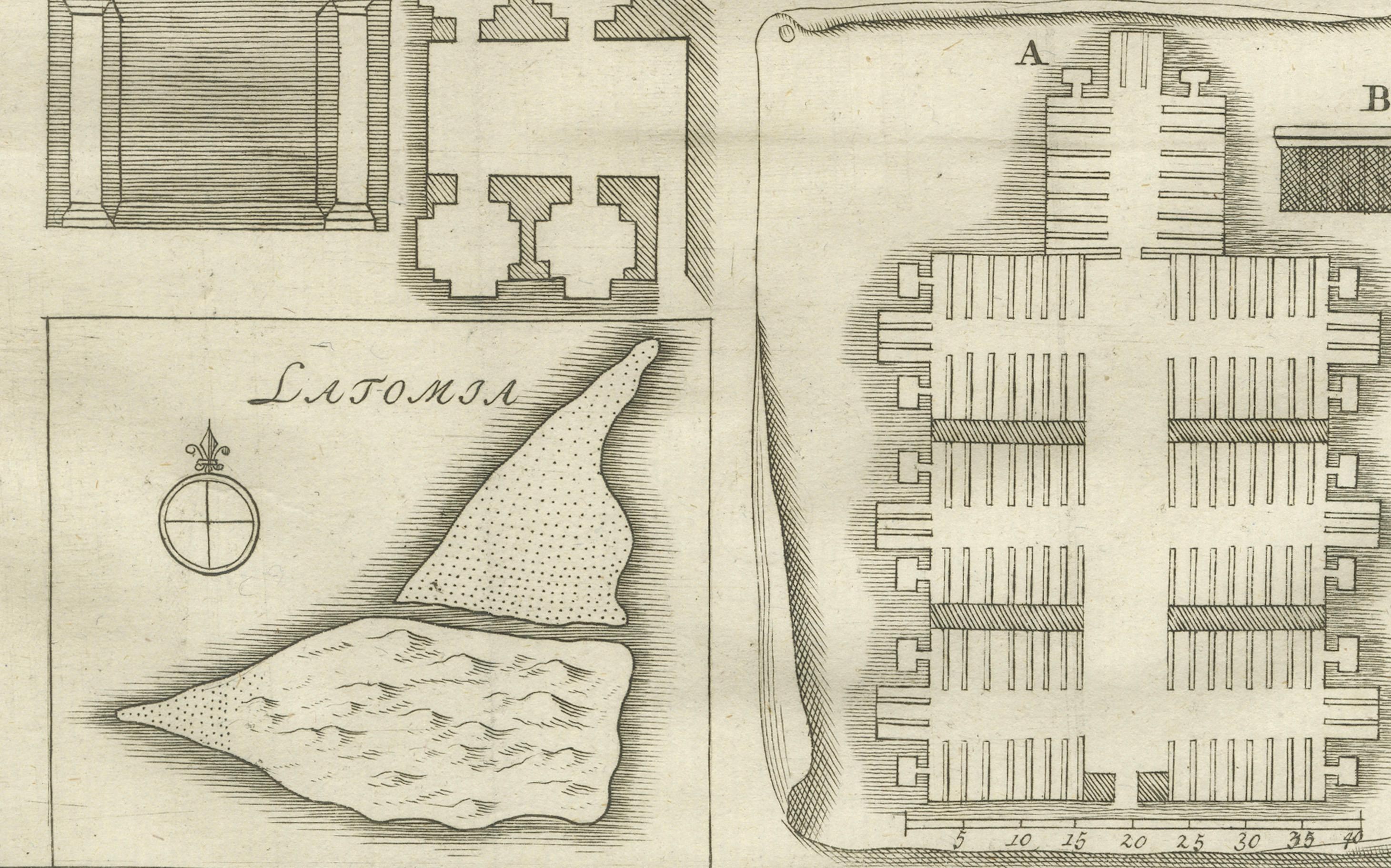 Plano antiguo de las catacumbas egipcias Necrópolis de Alejandría Latomia, 1776 en Bueno estado para la venta en Langweer, NL