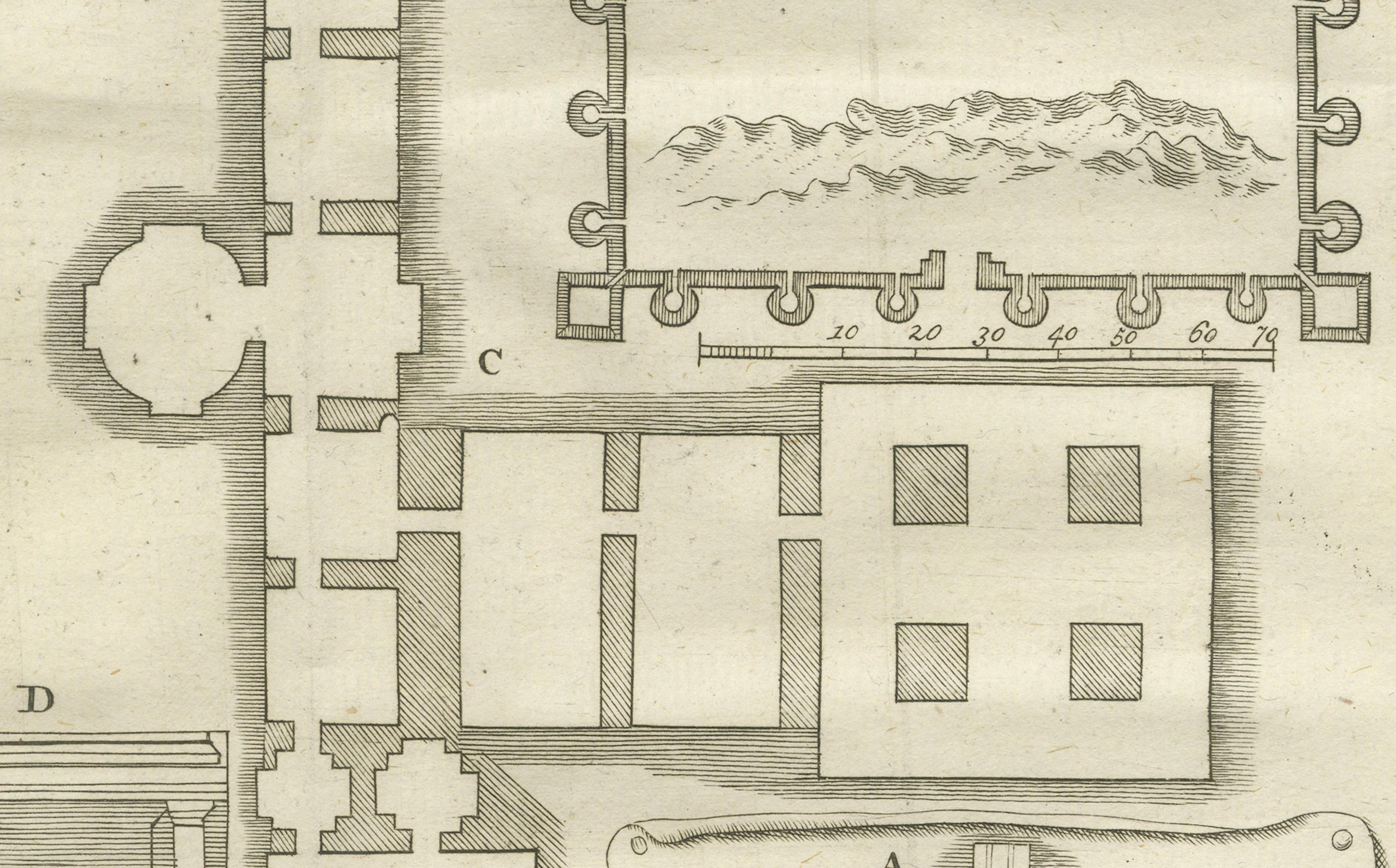 Plano antiguo de las catacumbas egipcias Necrópolis de Alejandría Latomia, 1776 siglo XVIII en venta