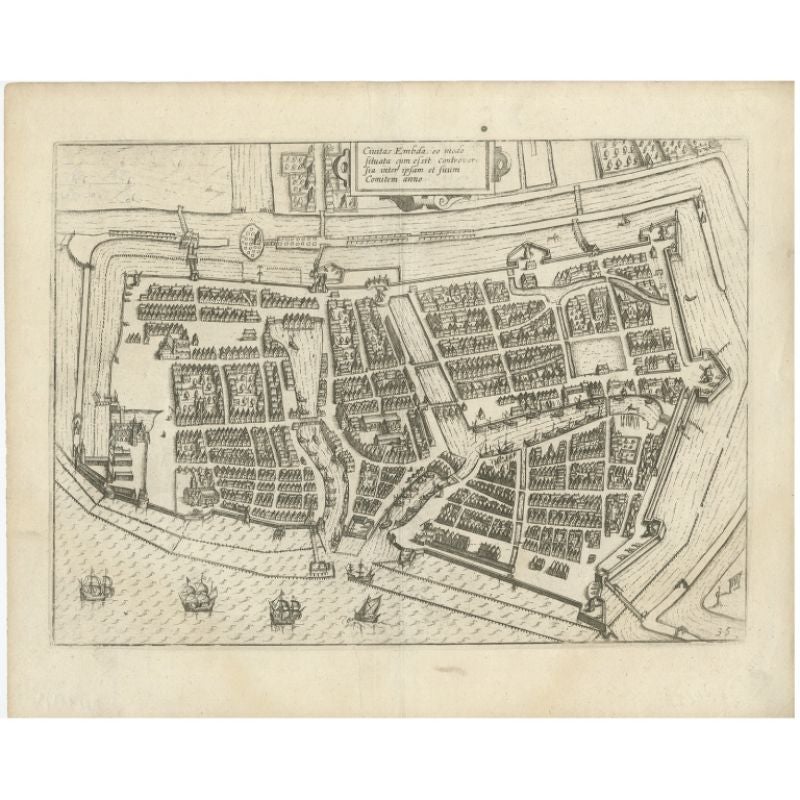 Antique Plan of Emden in Germany by Guicciardini, 1612 For Sale