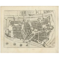 Antique Plan of Emden in Germany by Guicciardini, 1612