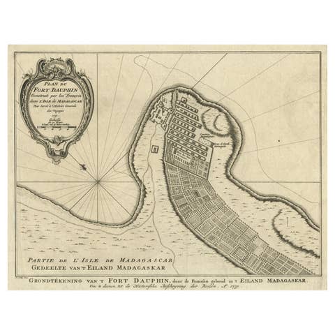 Antique Plan of Fort Dauphin on Madagascar of the East Coast of Africa, 1756