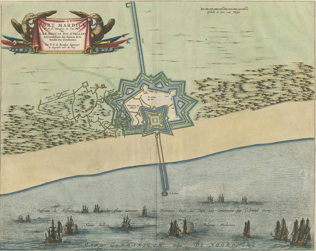 Antique Plan of Fort Mardyck Mardijk, France by S. Beaulieu, 1649