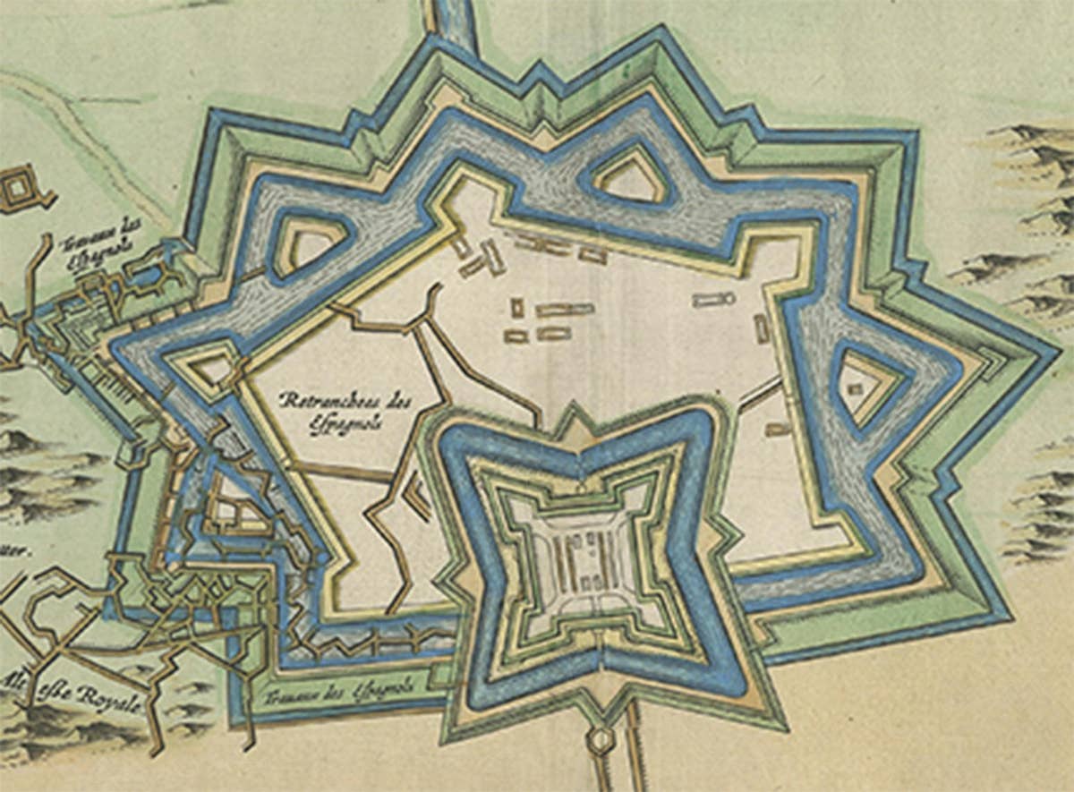 Antique Plan of Fort Mardyck Mardijk, France by S. Beaulieu, 1649