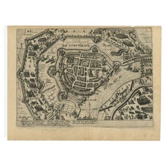 Antique Plan of Grave, The Netherlands, Showing the Siege of Grave in 1602