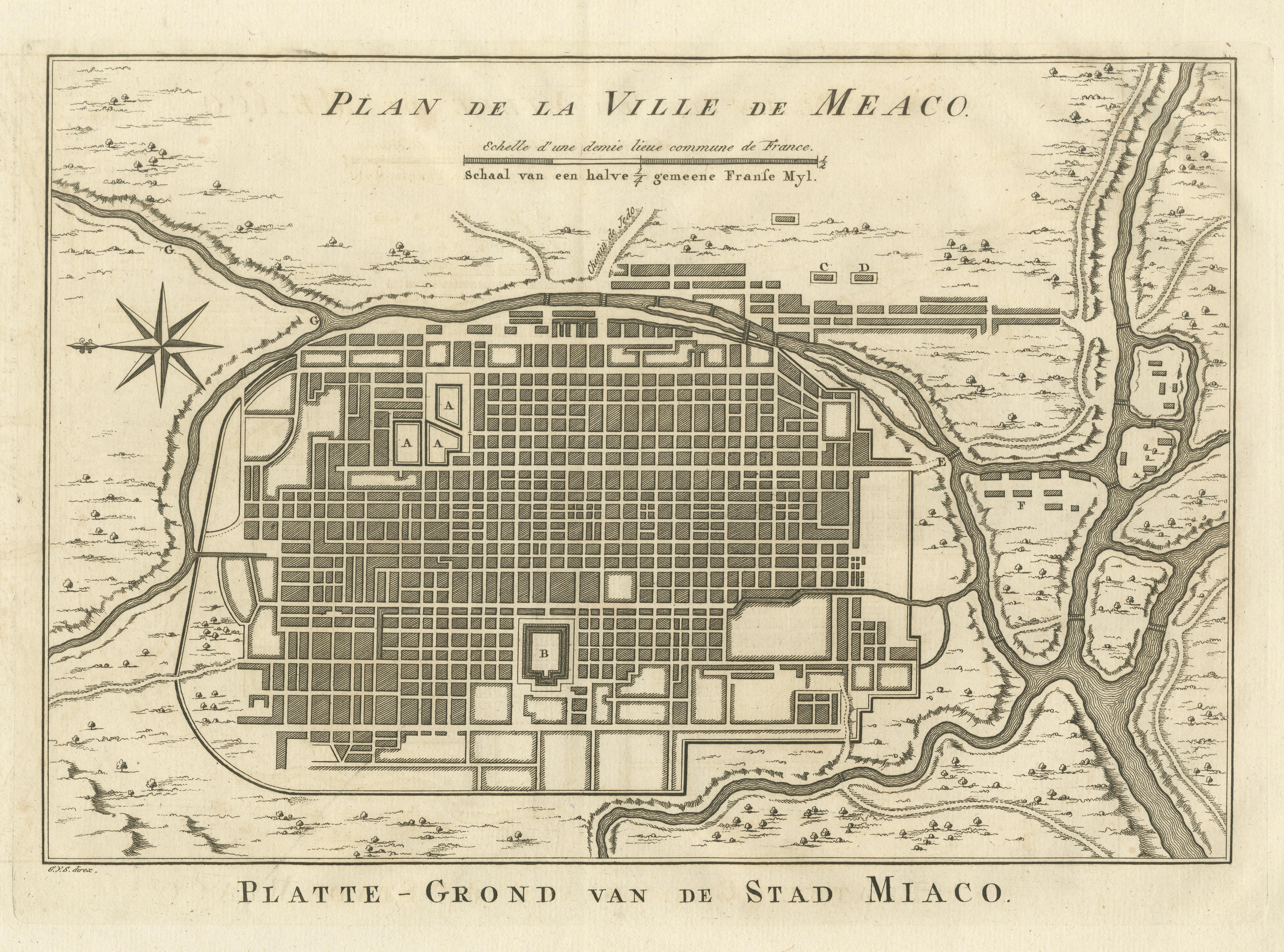 Antique Plan of Meaco, Kyoto, Japan In Good Condition For Sale In Langweer, NL