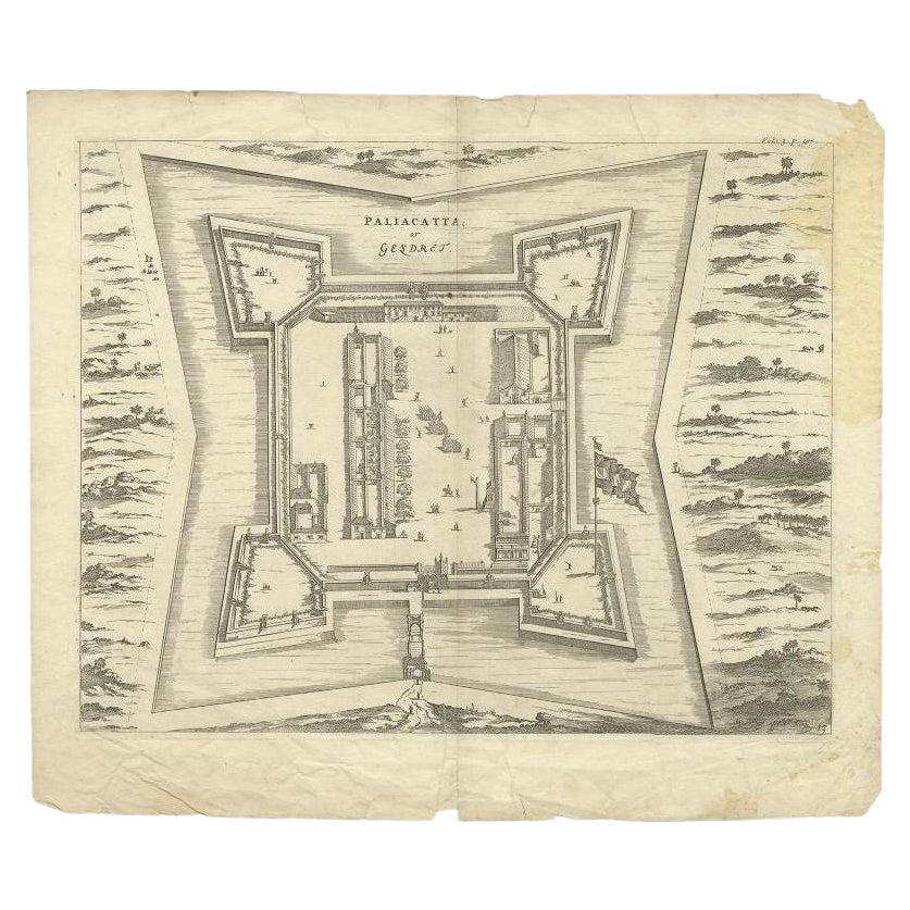 Plan ancien de Paliacatta ou Pulicat au Tamil Nadu, sur la région de Coromandel, Inde