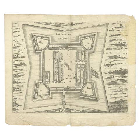 Antique Plan of Paliacatta or Pulicat in Tamil Nadu, on the Coromandel, India