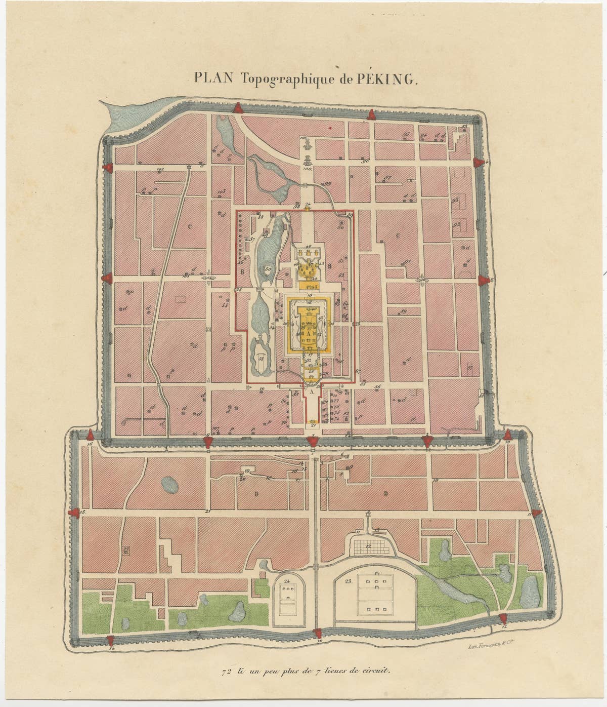 Original Antique Street Plan of Peking, Beijing, China