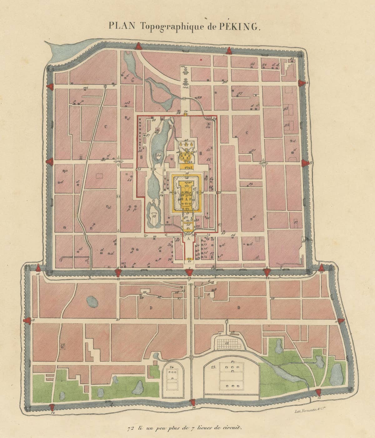 Original Antique Street Plan of Peking, Beijing, China