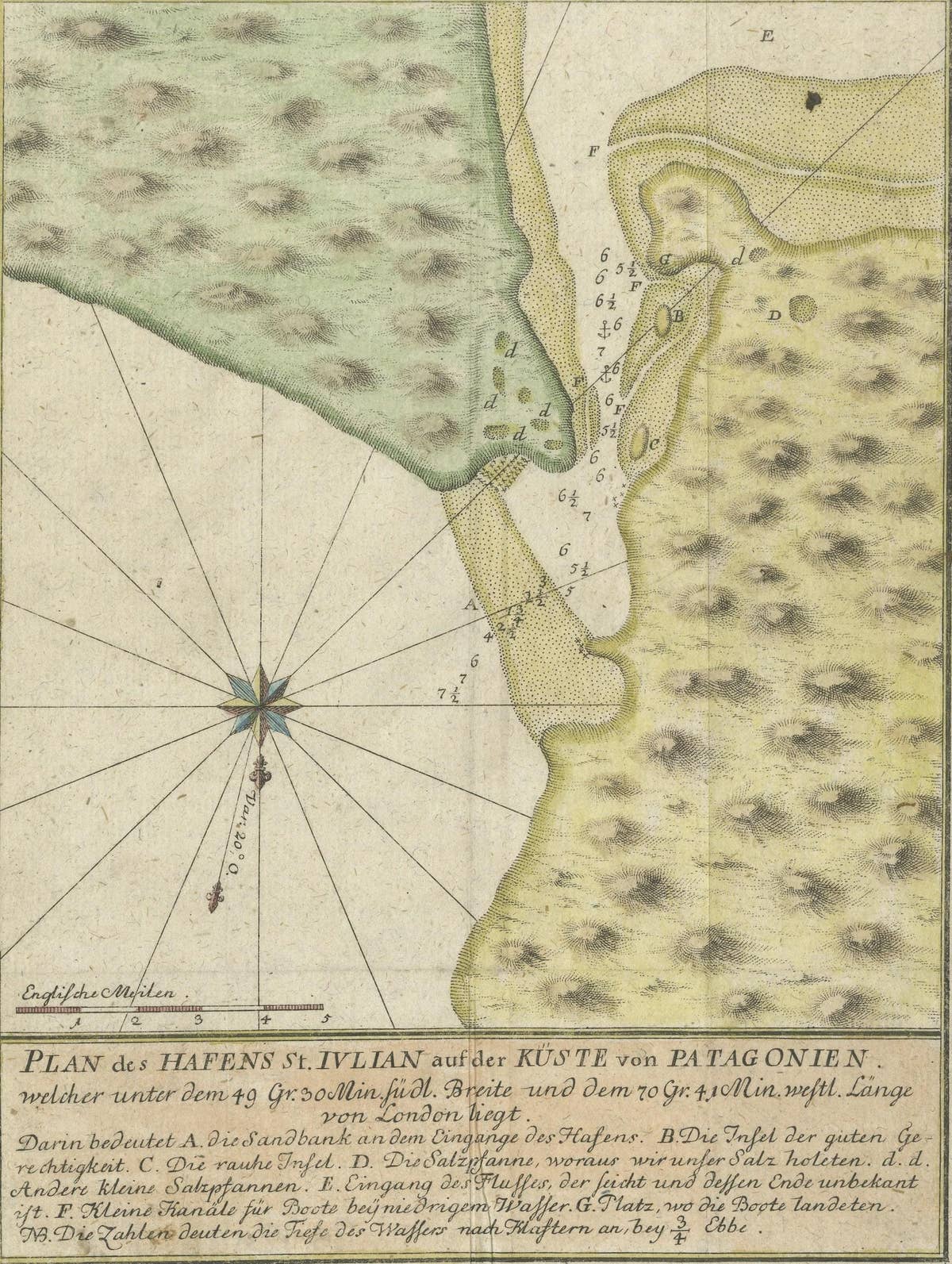 Antique Plan of Plan of St. Julian's Harbour on the Coast of Patagonia