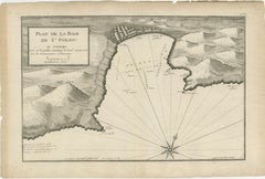 Grand plan ancien de la baie de St. Philiou ou Sant Feliu Catalogne Espagne, vers 1746