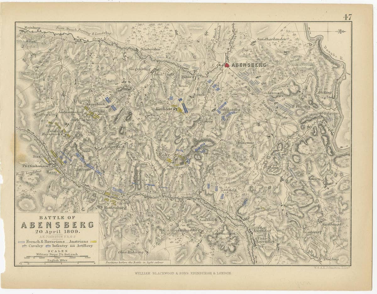 Antique Plan of the Battle of Abensberg in Germany