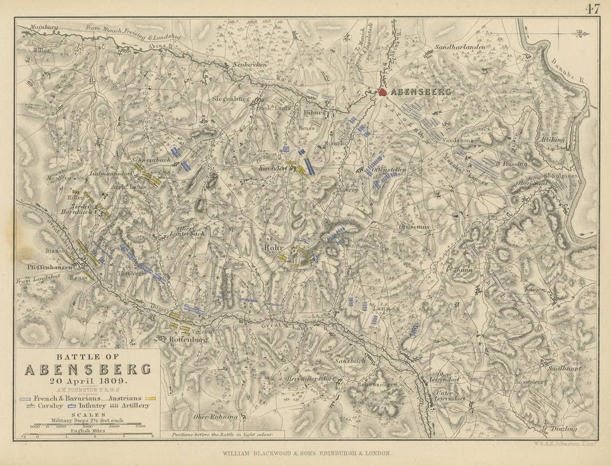 Antique Plan of the Battle of Abensberg in Germany