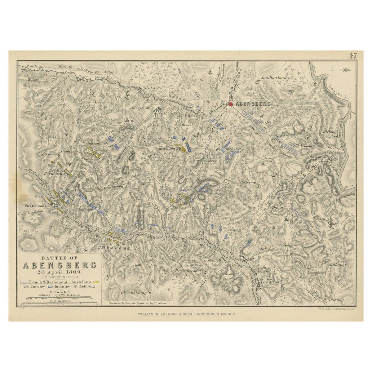Antique Plan of the Battle of Abensberg in Germany