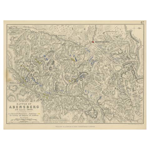 Antique Plan of the Battle of Abensberg in Germany