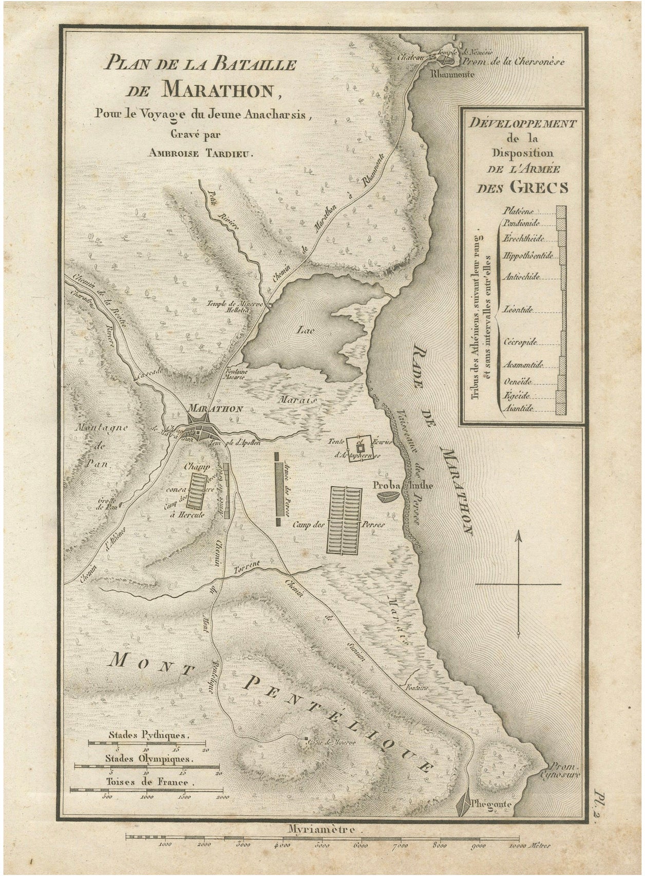 Antique Plan of the Battle of Marathon by Ambroise Tardieu, 1825