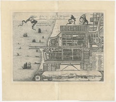 Antiker Plan des Schlosses und der Stadt Batavia „Jakarta“ in Java, Indonesien, um 1669