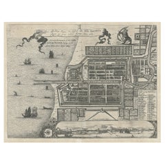 Plan antique du château et de la ville de Batavia « Jakarta » sur Java, Indonésie, vers 1669
