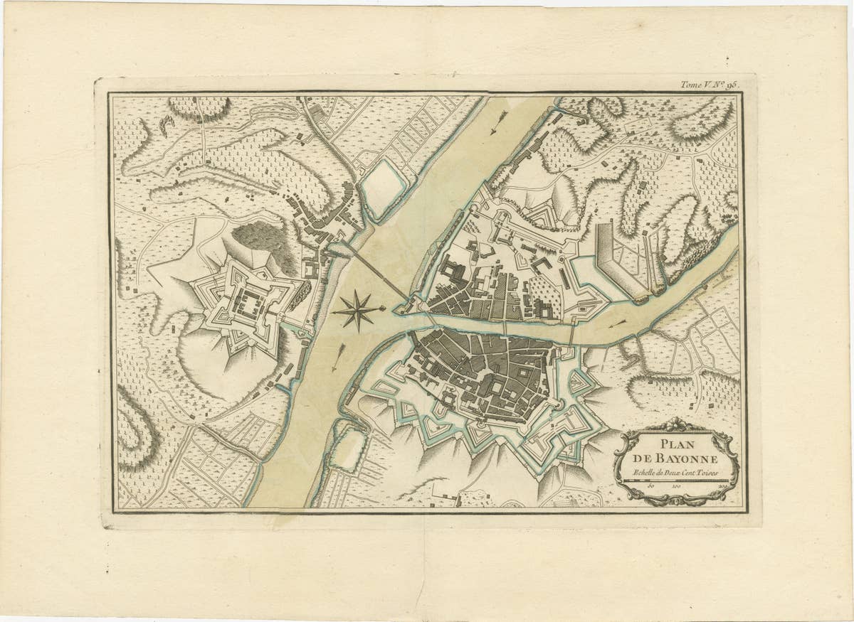 Antique Plan of the City of Bayonne, France