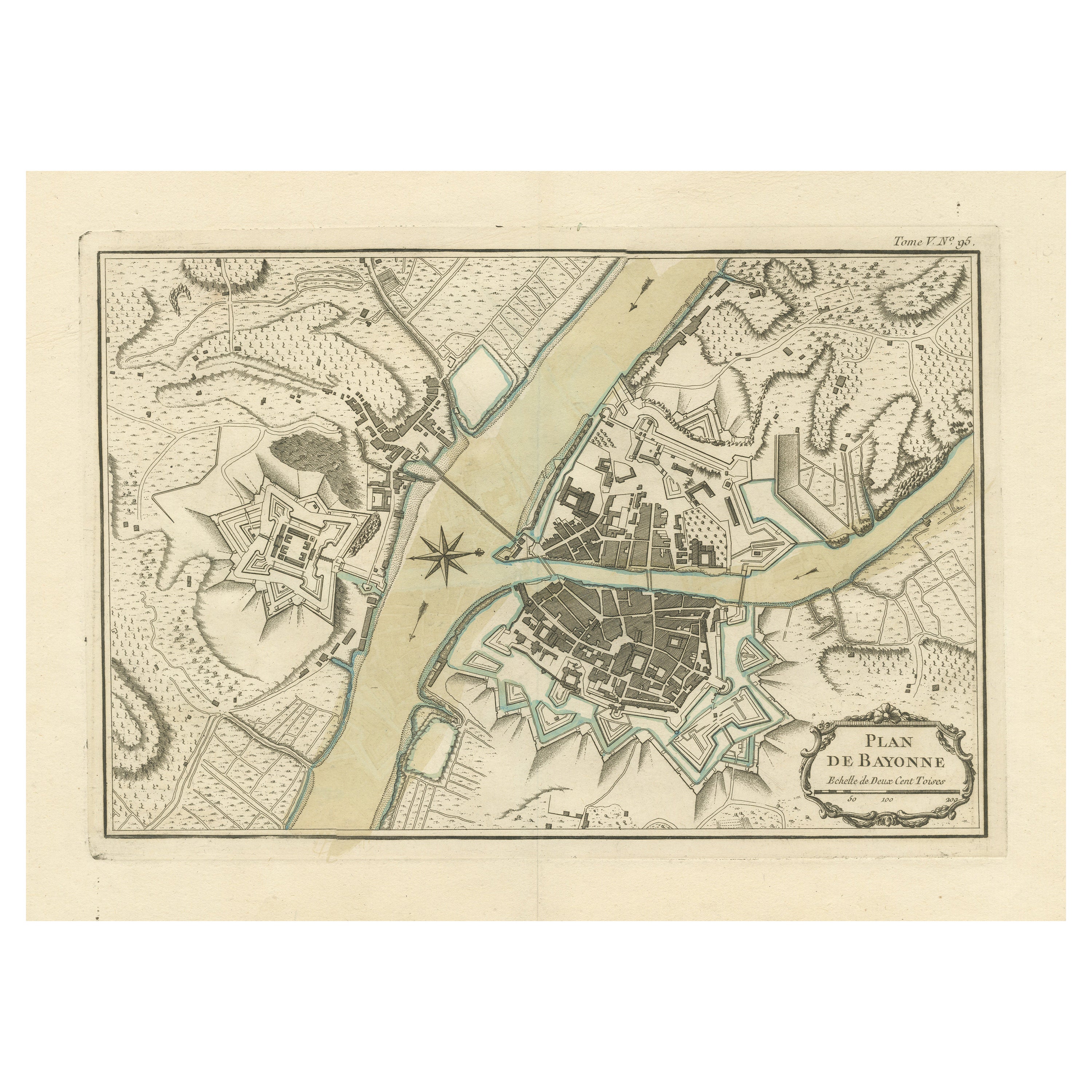 Plan ancien de la ville de Bayonne, France