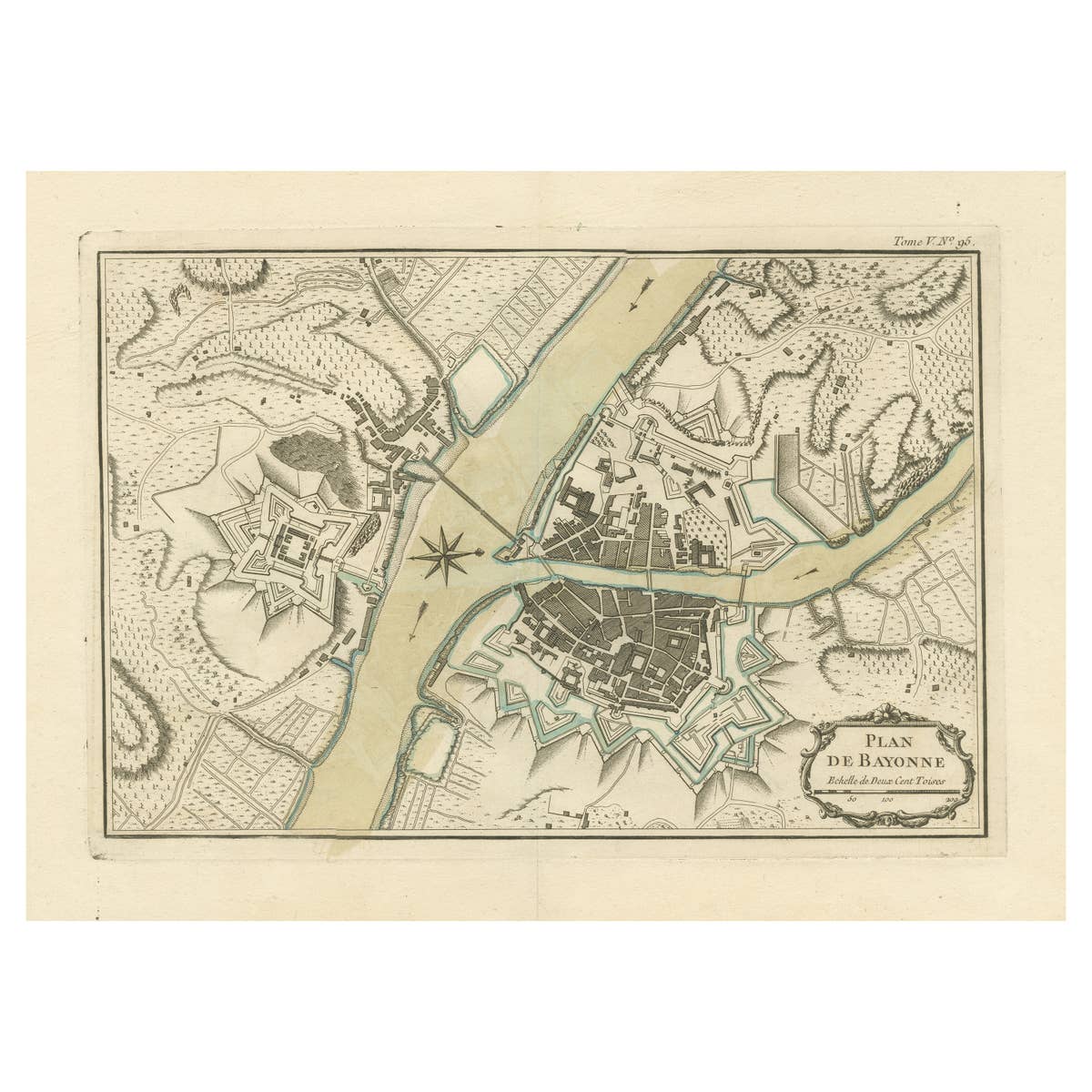 Antique Plan of the City of Bayonne, France