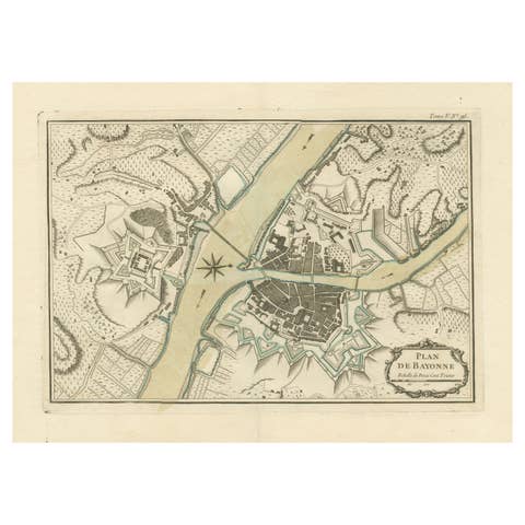 Antique Plan of the City of Bayonne, France
