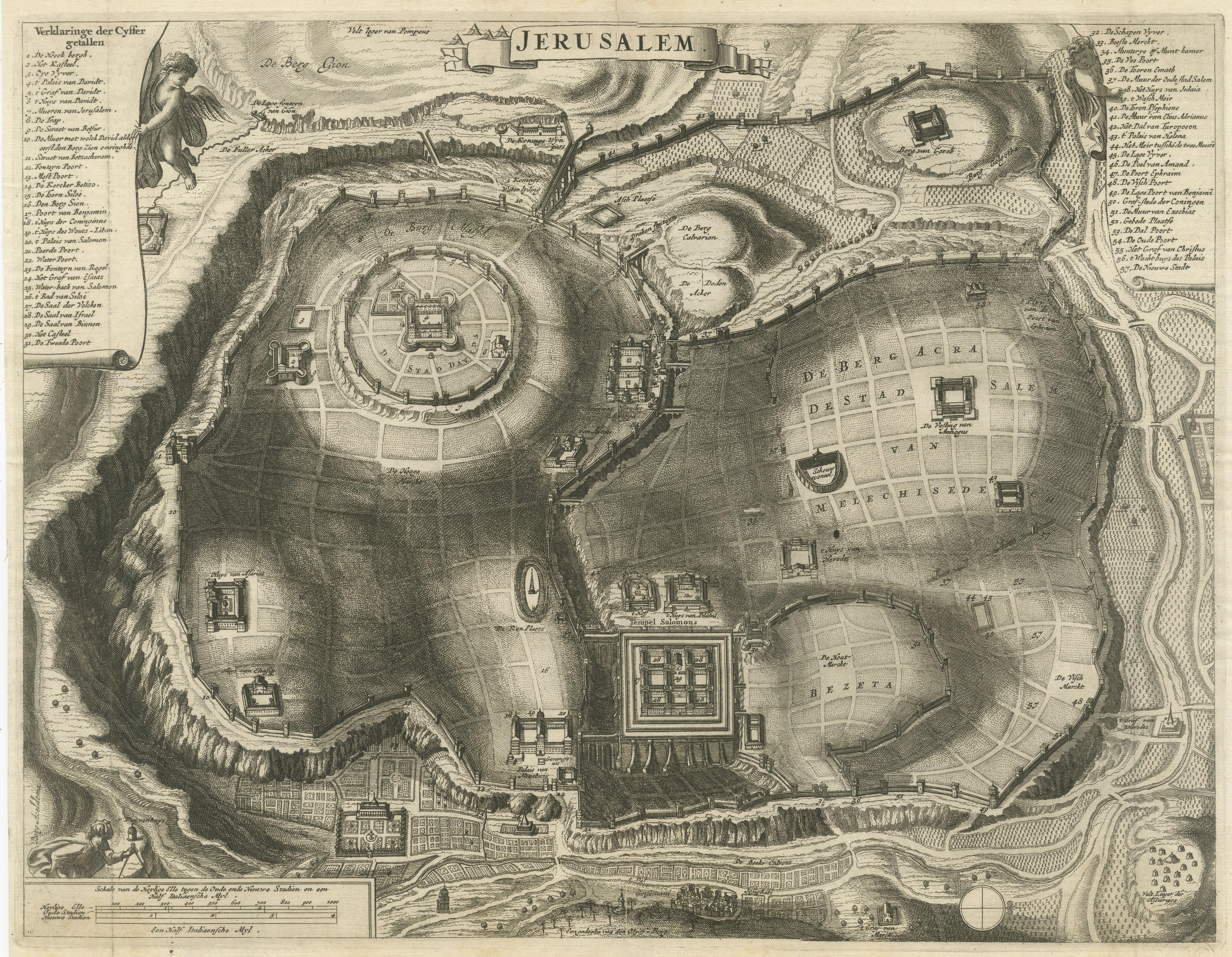Gravé Plan antique de la ville de Jérusalem en vente