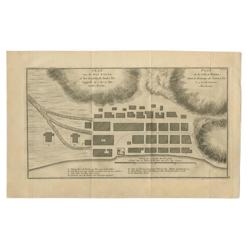 Antique Plan of the City of Paita in Peru, by Anson, 1749 For Sale