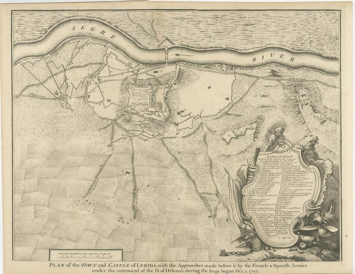 Antique Plan of the Fortifications of Lleida, Spain