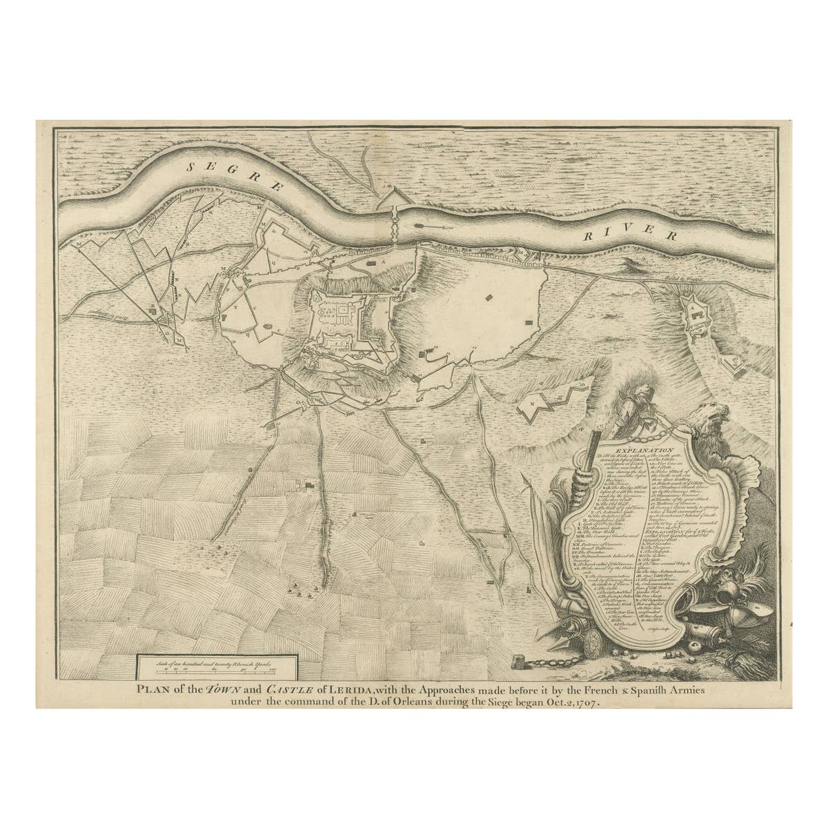 Antique Plan of the Fortifications of Lleida, Spain