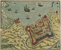 Original Antique Plan of the Harbor of Nettuno, Near Rome, by Munster, c.1580