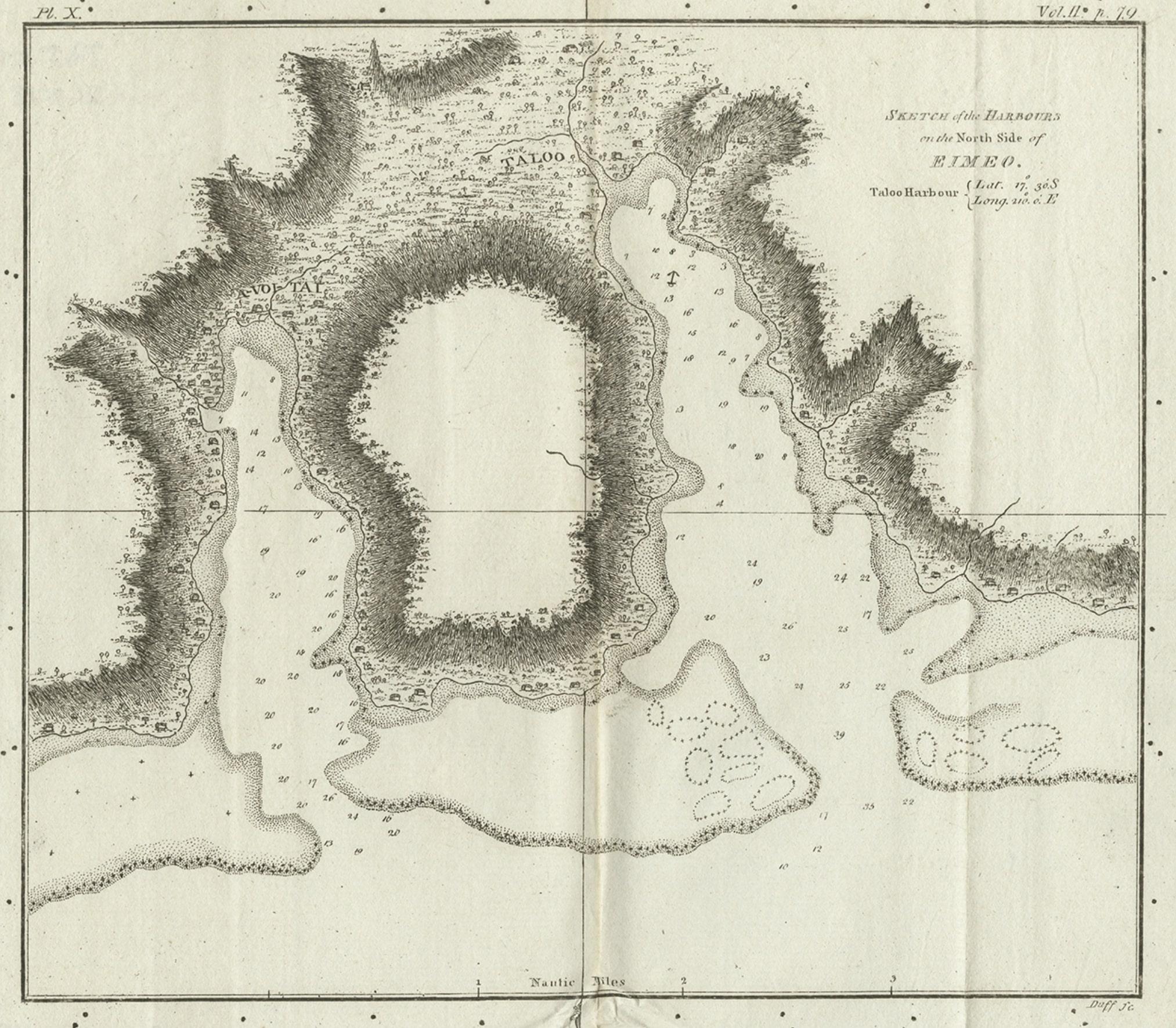 Paper Antique Plan of the Harbour of Taloo by Cook, c.1781 For Sale