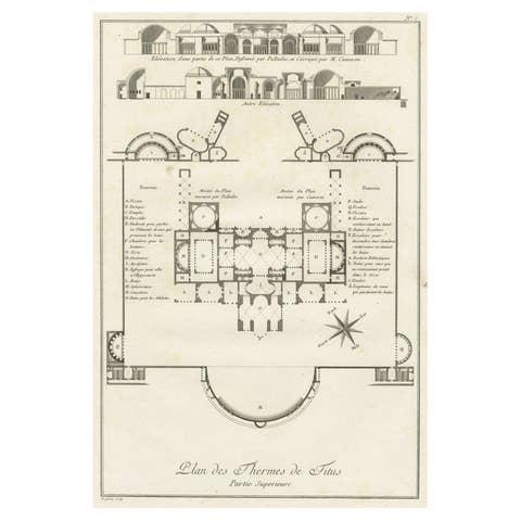 Antique Plan of the Overground Area of Baths of Emperor Titus, Rome, Italy, 1786