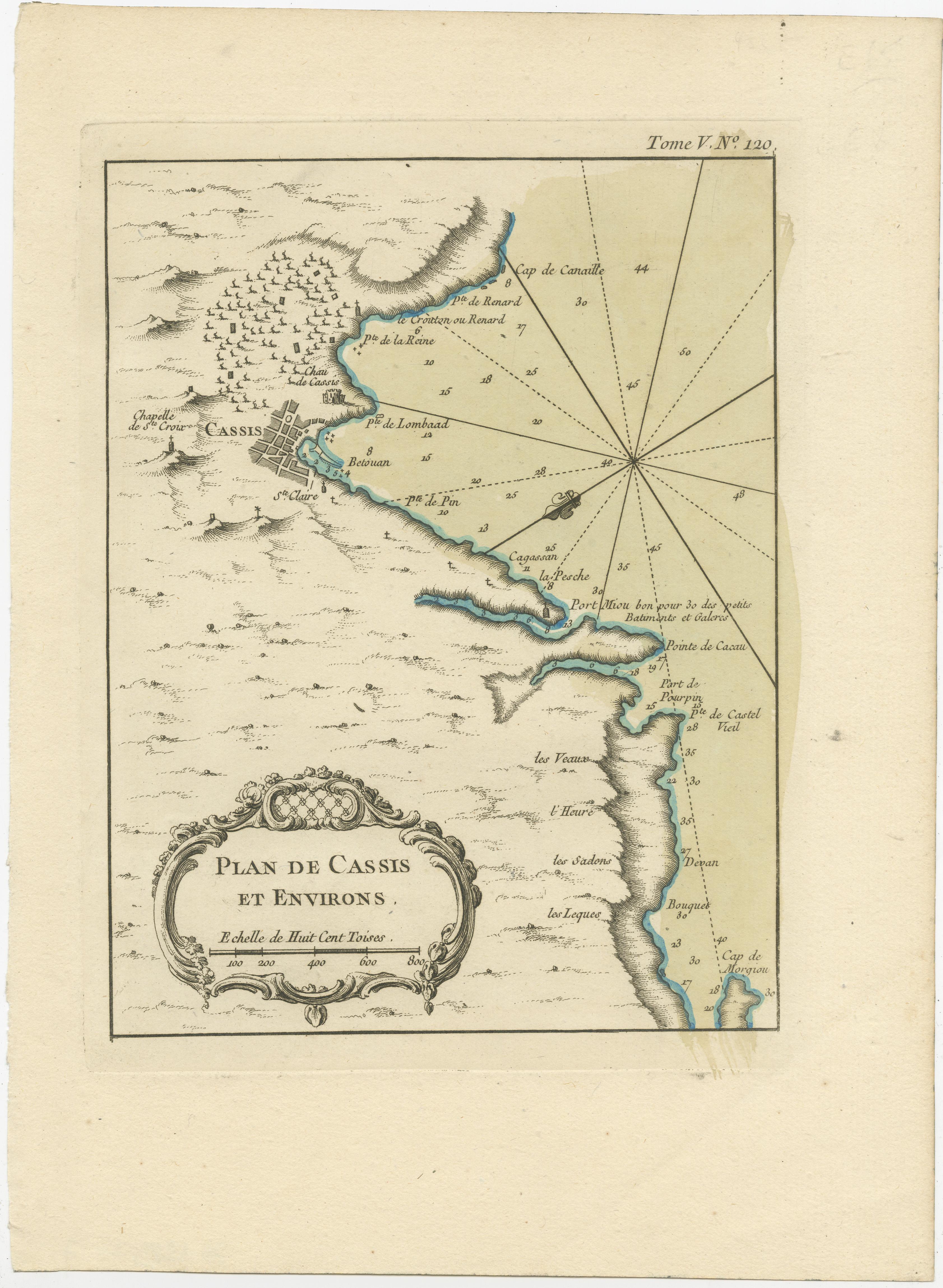 Antike Karte mit dem Titel 'Plan de Cassis et environs'. Originalplan der Region Cassis, Frankreich. Diese Karte stammt aus 