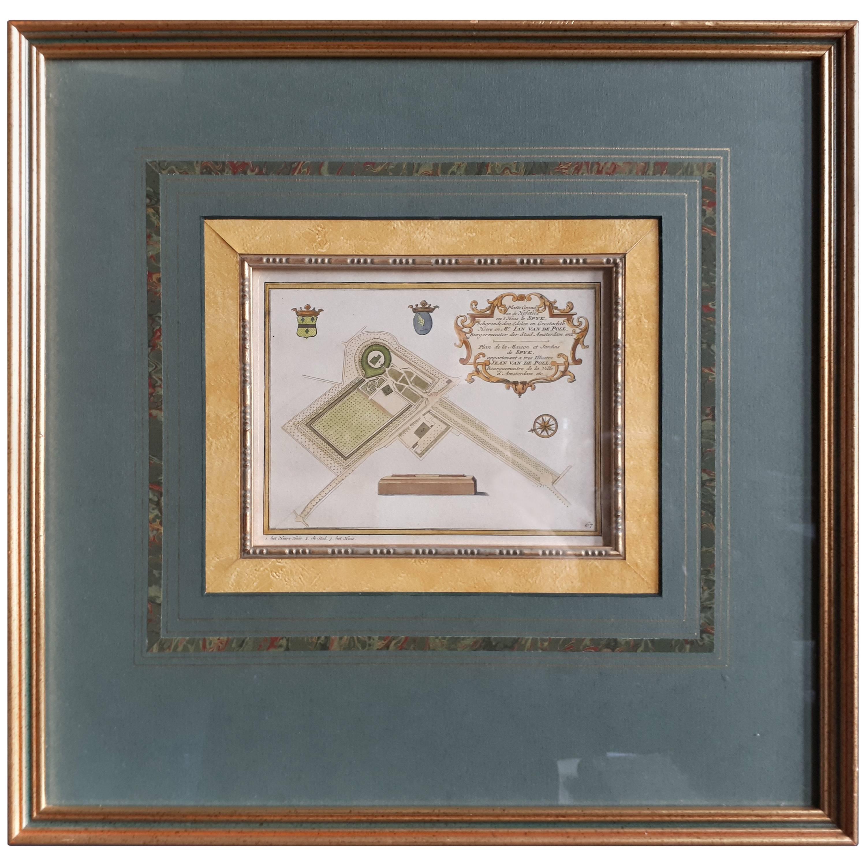 Antiker Plan der Residenz des Bürgermeisters von Amsterdam von H. de Leth um 1732 im Angebot